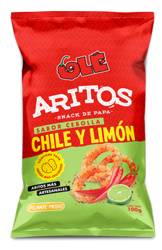 Aritos de papa sabor cebolla chile y limón
