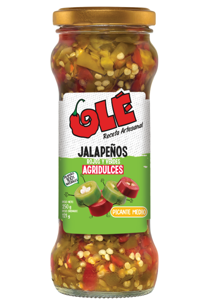 Jalapeños rojos y verdes agridulces